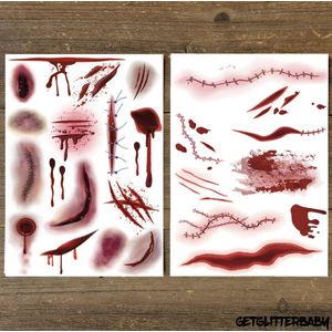 GetGlitterBaby® - Wonden Tattoo Halloween Decoratie Versiering / Carnaval Schmink Make Up Plak Tattoos Bloed / Tijdelijke Tattoo / Nep Tatoeage - Wond / Wonden / Bloed - 2 stuks