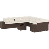 vidaXL - 11-delige - Loungeset - met - kussens - poly - rattan - bruin