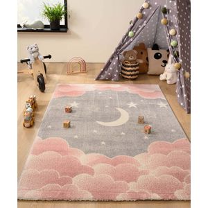 Vloerkleed kinderkamer wolk - Dreams roze/grijs 200x290 cm