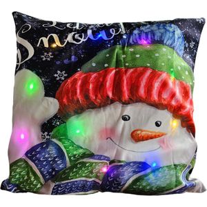 Sasemy Kerstcollectie – Kussenhoes met sneeuwpop en verlichting – Met vulling – Kerst versiering - Kerst