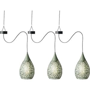 3x stuks groene solar tuinverlichting hanglamp ijzer 21 cm - Solarlampen - Hanglampen - Tuinverlichting