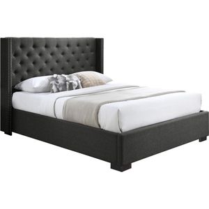 Vente-unique Bed met opbergruimte 180 x 200 cm met hoofdbord met capitons - Stof - Grijs - MASSIMO L 197 cm x H 142.5 cm x D 214.5 cm