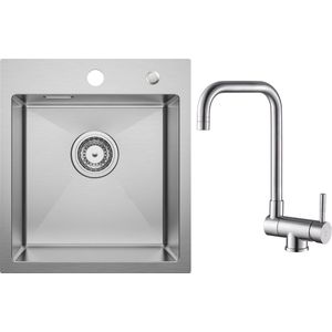 CECIPA max Spoelbak Met Keukenkraan - Zliver(40x45cm) RVS Spoelbak Keuken - Spoelbakken Keukenkraan - Wasbak met waterafvoersysteem