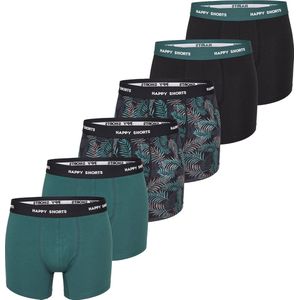 Happy Shorts Heren Boxershorts Trunks Bladeren Groen/Zwart 6-Pack - Maat L