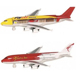Speelgoed vliegtuigen setje van 2 stuks geel en rood 19 cm - Vliegveld spelen voor kinderen