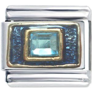 Quiges - Schakel - Bedel - 9mm - charms - Saffier Blauwe Zirkonia - Geschikt voor - Nomination- armband - Schakelarmband - italy bedels armband