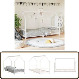 vidaXL Kinderbedframe - 80x200 cm - Grenenhout - Wit Kinderbed - Peuterbed - Houten Bed - Grenenhouten Bed - Witte Bed