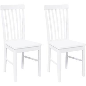 vidaXL - Eetkamerstoelen - met - kussens - 2 - st - massief - hout - rubber - wit
