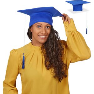 Relaxdays afstudeerhoed met kwastje - set van 2 - graduation cap - geslaagd - universiteit - blauw