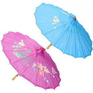 Set van 2x stuks Aziatische/Chinese decoratie paraplus lichtblauw en roze dia 80 cm
