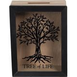 Clayre & Eef Spaarpot 13*7*17 cm Bruin Hout, Glas Rechthoek Boom Tree Of Life Leuke Spaarpot Spaarvarken