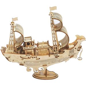 Bouwpakket Volwassenen - 3D Japans Schip - Houten Boot - 91 Onderdelen - Luxe Modelbouw - Montage Speelgoed - DIY Puzzel - Boten