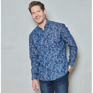 Twinlife Heren chambray floral - Overhemden - Wasbaar - Ademend - Blauw - S