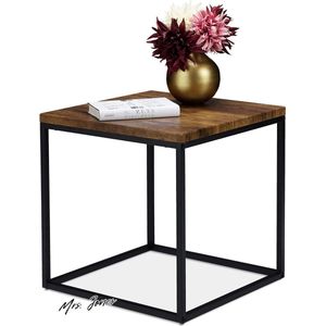 Mrs. Jones Premium Collection Bijzettafel vierkant 45 cm - Industrieel - Metaal - Houtlook - Zwart .