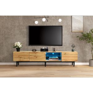 Modern LED TV meubel - Licht eiken TV meubel met variabele 7 kleuren LED verlichting - MDF TV meubel met opbergruimte en open schappen - voor woon- en eetkamer -175cm