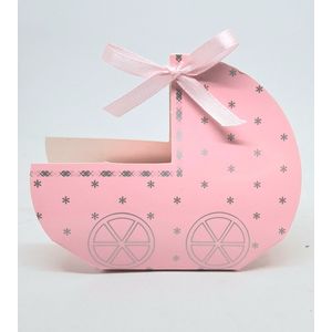 cadeaudoosje in de vorm van een kinderwagentje in roze kleur 10 stuks voor babyshower, geboorte