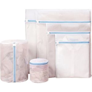 ATTREZZO® set van 6 waszak - diverse maten - met rits - Wit - Wasnet - Wastas - Ideaal voor lingerie - BH - kwestbare kleding