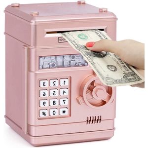 Spaarpot Kinderen - Spaarpot Elektronisch Slot Automatisch Rollend Papier Pinautomaat Geldkluis voor 3-7 Jaar Jongens Meisjes Verjaardag Kerst Rosegoudkleurig