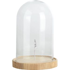 Esschert Design stolp - glas - houten bruin plateau - D20,5 x H31 cm