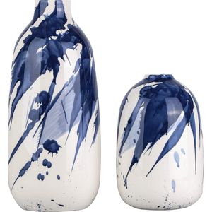 Blauwe en witte porseleinen vaas, handgemaakte vaas, tafeldecoratie voor woonkamer, kantoor, woondecoratie, set van 2, 18,3/29 cm