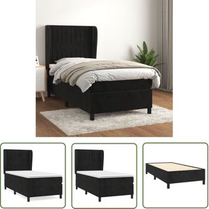 The Living Store Boxspring met matras fluweel zwart 90x200 cm - Boxspring - Bed Frame - Velvet Bed - Tweepersoonsbed - King Size Bed