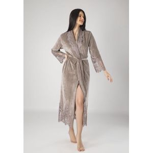 Dames Velour Badjas / Ochtendjas Sofie / Beige kleur / maar XXXL