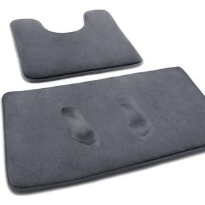 Badmat, set van 2 badmatten, antislip badkamertapijt en absorberend U-vormig contourtapijt, deurmat voor badkamer, douche, machinewasbaar en superzacht (grijs)