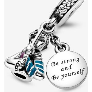 Fler® | Bedel | Past op populaire bedel armbanden (standaard-3mm) | armbandbedel | Princes Charm | Be Strong and Be Yourself | Hangbedel Charm | 925 Sterling Zilver | Zirkonia | Emaille | Blauw | Paars | Kerstcadeau | Valentijn kado