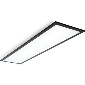 B.K.Licht - Plafondlamp - LED paneel zwart - 25x100 cm - ultraplat plafonnière  bureau lamp - 4000K - 2.200Lm - 22W
