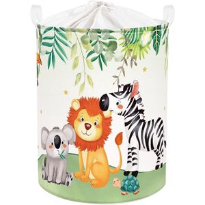 Kinderwasmand Waldtier met deksel, opvouwbaar, bladerenpatroon, voor kleding en speelgoed - Leeuw 40 x 50 cm, voor babykamer en badkamer