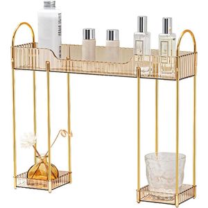 Badkamer werkbladen organizer met 2 niveaus - make-up dienblad - huidverzorging organizer - smalle balie organizer boven de wastafel (goud)