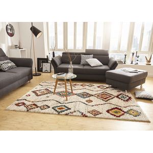 Flycarpets Hoogpolig Vloerkleed - Nomadic Bohemian - Creme / Multi - Woonkamer Tapijt - 200x290 cm