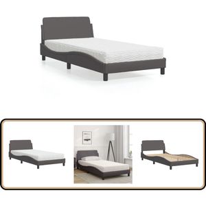 vidaXL Bed met matras kunstleer grijs 100x200 cm