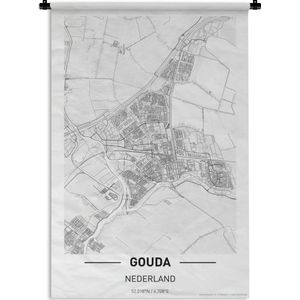 Wandkleed Top 50 Nederland staande- Stadkaart Gouda Wandkleed katoen 90x135 cm - Wandtapijt met foto