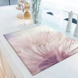 Inductiebeschermer beige paardenbloem | 70 x 52 cm | Keukendecoratie | Bescherm mat | Inductie afdekplaat