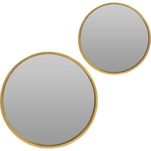 Wandspiegels set rond - 2x - goud - 30 cm + 50 cm - hout