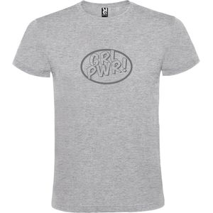 Grijs t-shirt met 'Girl Power / GRL PWR' print Zilver Maat 4XL