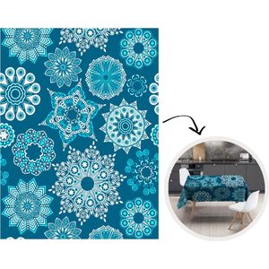 Tafelkleed - Tafellaken - 130x170 cm - Sneeuwvlok - Luxe - Blauw - Zilver - Design - Binnen en Buiten
