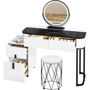 Deluxe Kaptafelset - Kaptafel met Kruk - Make-upbureau - Verstelbare LED-spiegel - Voldoende opbergruimte - Veelzijdig ontwerp - 100 cm x 125 cm x 40 cm