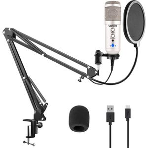 USB microfoon voor pc - Studio microfoon met standaard - Vonyx CMS320 Condensator - Ruisfilter- Titanium