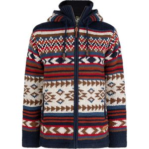 Gebreid Wollen Heren/Uni Vest van Schapenwol met Polyester Fleece voering en afneembare capuchon - SHAKALOHA - M Burque Multi L