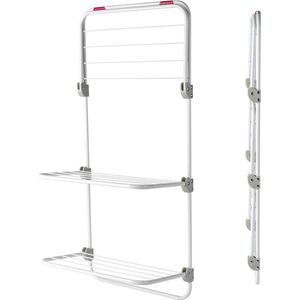 Three-Tier Overdoor Clothes Airer with Adjustable Shelves Space Saving Drying Rack For Compact Living & Smaller Households 40 x 20 x 134 cm Pink/White - Kleeneze