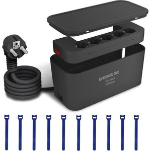 Stekkerdoos met Kabelbeheerdoos en Meervoudige Stekkerdoos met 5 Voudige en 3USB - Verberg Stekkerdozen en Elektrische Kabels - Zwart 2M 29.5 * 14 * 14CM Cable Management Box