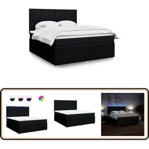 vidaXL Boxspring met matras stof zwart 180x200 cm