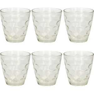 6x Stuks transparante waterglazen/drinkglazen cirkels relief 300 ml van glas - Keuken/servies basics