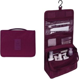 Fako Fashion® - Reis Toilettas Met Ophang Haak - Make-up Travel Bag - Organizer Voor Toiletartikelen - Reisartikelen - Travel Bag - Ophangbare Toilettas - Bordeaux Rood