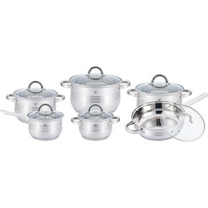 Herenthal - Pannenset inductie 12-delig - Glazen Deksel - RVS Pan / Steelpan / Koekenpan - PFAS-vrij HT1241