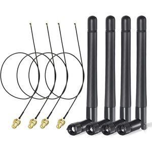 Antenne 24 GHz 5 GHz 58 GHz 3dBi RP-SMA & 10 cm U.FL IPX IPEX MHF4 naar RP-SMA Verlengkabel 4-pack voor M.2 NGFF Intel Draadloze Netwerkkaart - Laptop
