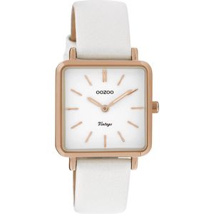 OOZOO Timepieces - Rosé goudkleurige horloge met witte leren band - C9941
