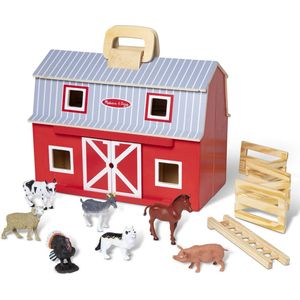 Melissa & Doug Houten draagbare uitklapbare stal - Speelset met speelfiguren (7 speeldieren, 28,5 cm H x 34 cm B x 12 cm L, geweldig cadeau voor meisjes en jongens - ideaal voor kinderen van 3, 4, 5 en 6 jaar)